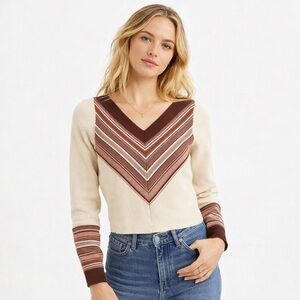 Intimately Free People So Good Stripe Pullover Sweater - Cream/Rust - Size Small